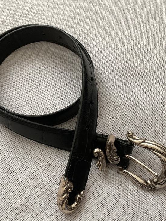 Brighton Leather Belt Black Aligator Western Silver Hardware Vintage 26”-32”